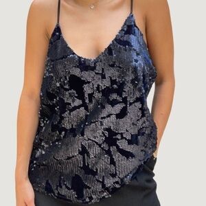 RO&DE Navy velvet sequins tank top blouse size XS new